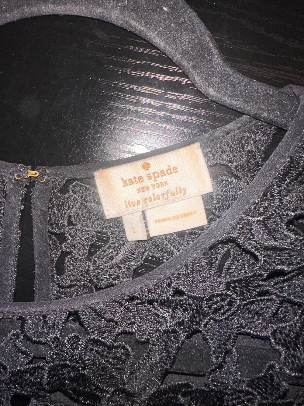 Kate Spade Size Large Black Lace Yoke Flutter Sleeve Women’s Top